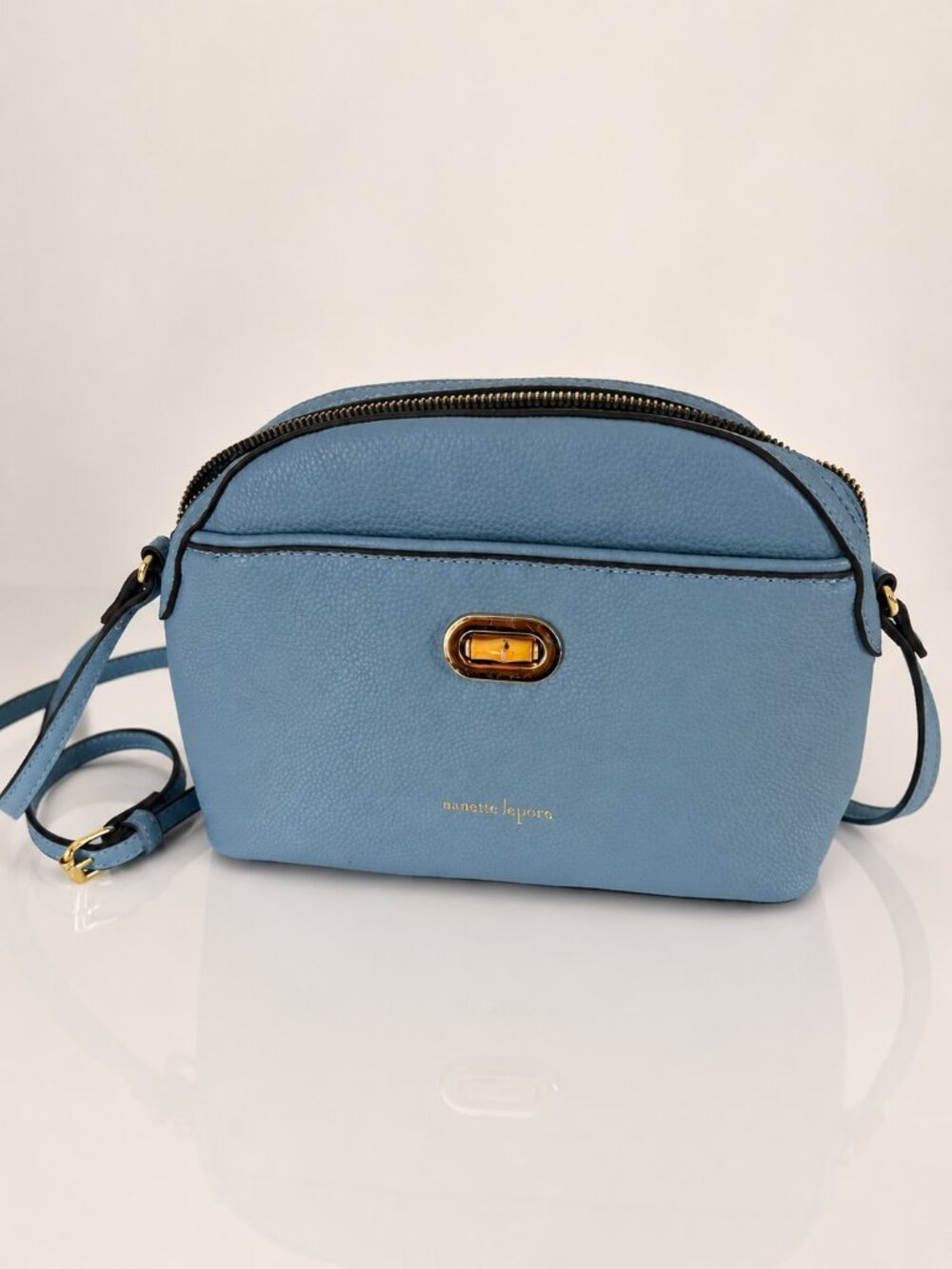 Nanette Lepore Light Blue Pebbled Faux‎ Leather Crossbody Bag Gold Hardware
